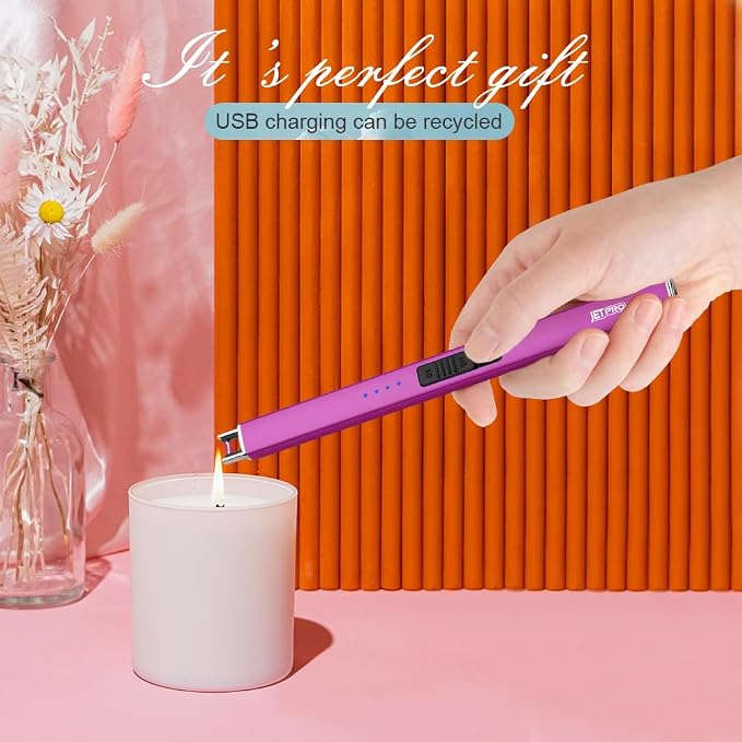 Electric Arc Windproof Lighter Flameless USB Rechargeable Lighter with Safety Lock for Candle BBQ Camping (Purple)
