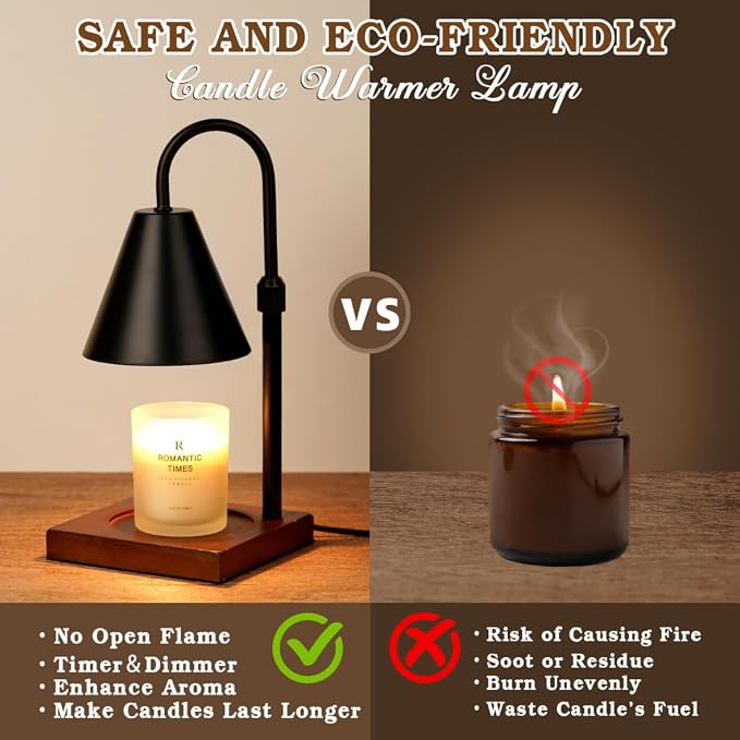 Modern Candle Warmer Lamp with Timer, Dimmable Candle Lamp Warmer, Mothers Day Birthday Gifts for Women Men, Black Candle Warmer, Adjustable Candle Light Warmer, Cozy Living Room Bedroom Home Decor