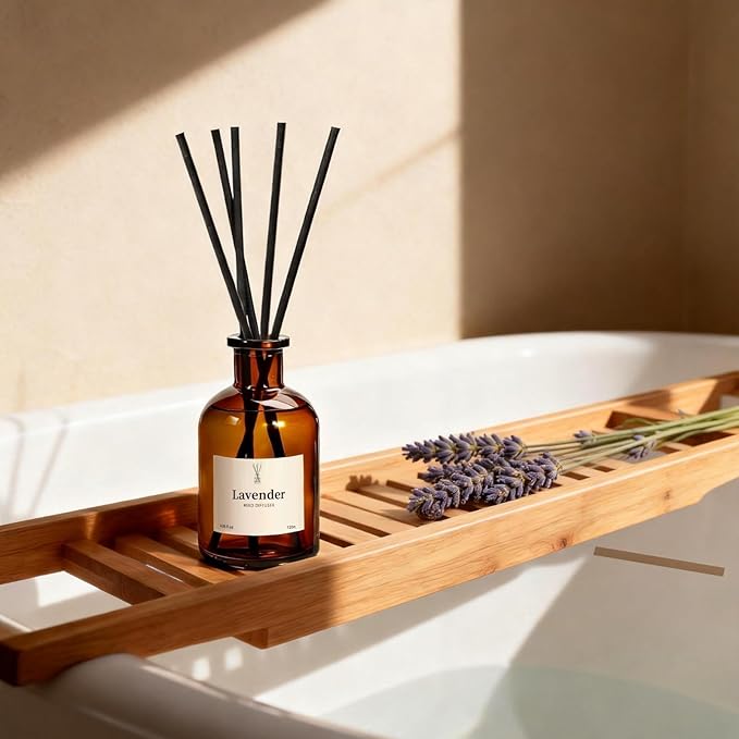 Reed Diffuser Set, 8.12 fl.oz Lavender Scented Oil Diffuser with Sticks, Up to 120 Days, Home Fragrance Reed Diffuser for Bathroom Office Shelf Decor & Room Fresheners, 2 Pack