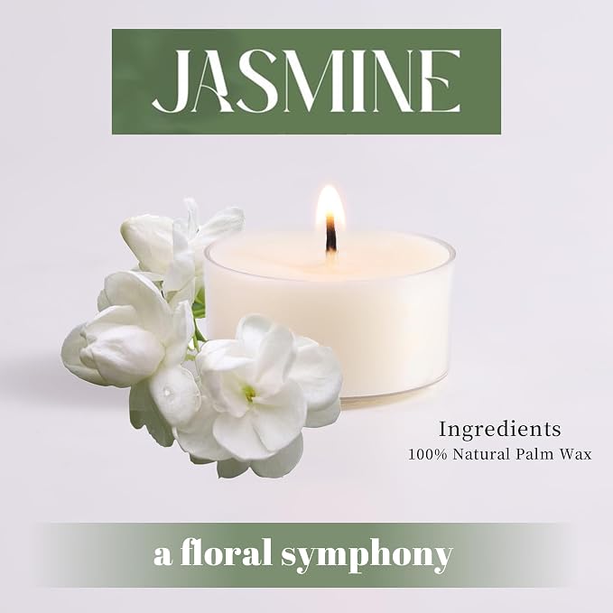 DEVI Jasmine Highly Scented Tea Lights Candles 48 Pack, 5-6 Hours Natural Palm Tea Candles for Home Scented, Small Tealight Votives with Essential Oils