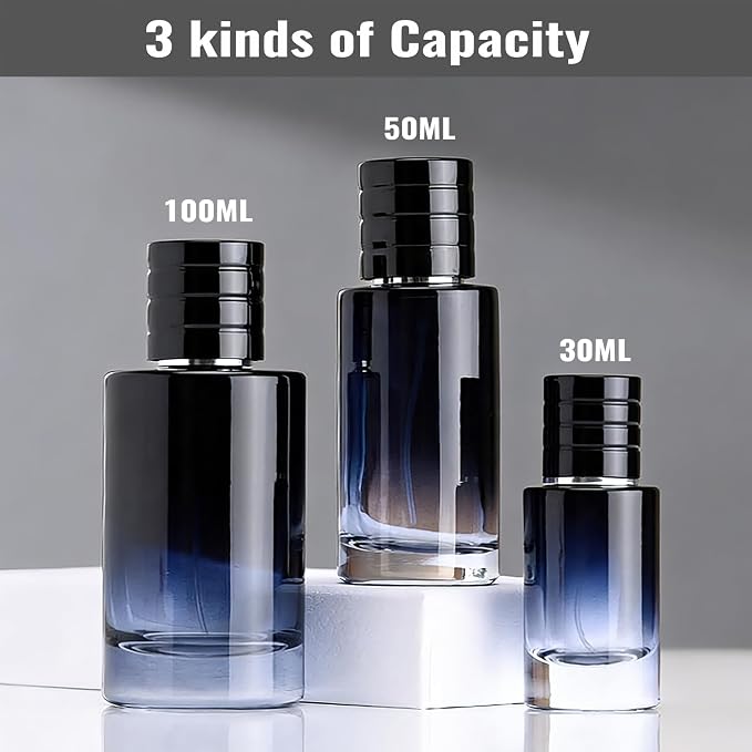 Black Glass Perfume Bottle - Empty Refillable Cologne Sprayer with Fine Mist Atomizer, Portable Travel Spray Container with 3 Dispenser Tools
