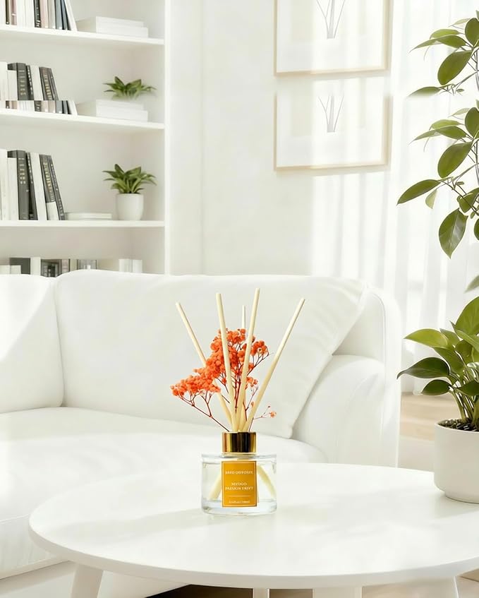 Reed Diffuser Set-Mango &Passion Fruit Scent Fragrance Oil Diffuser with 6 Reed Sticks | Home & Bedroom Bathroom Decor,3.38 fl oz (100ml)
