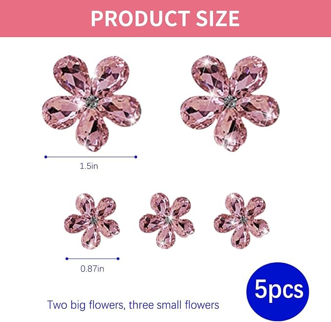 Bling Daisy Flower Car Air Vent Clips, 5PCS Sparkling Crystal Rhinestone Cute Vehicle Air Conditioning Clamp, Diamond Auto Air Outlet Clip Decor for Women Girls (Pink)