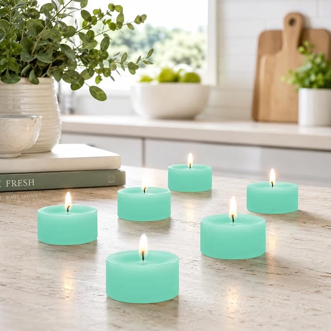 Mint Green Tea Lights Set of 24, Mint Scented Tealight Candles, Handmade Tea Candles, Long Burning Tealights for Romantic Wedding Home Decor Gift