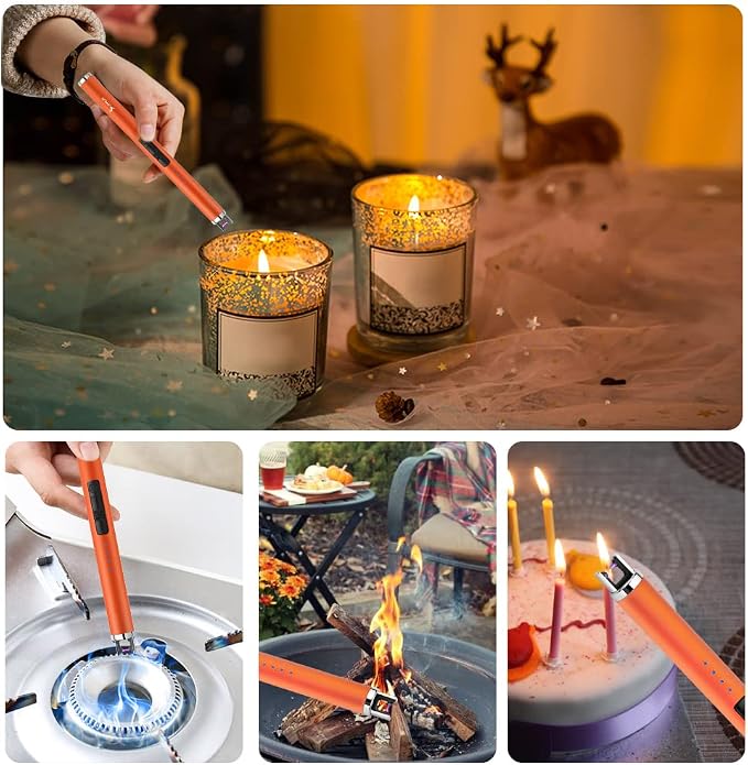 SUPRUS Fluorescent Lighter Glows in The Dark USB Lighter Rechargeable Windproof Pocket Size for Candle Cooking BBQ in Party (Orange)