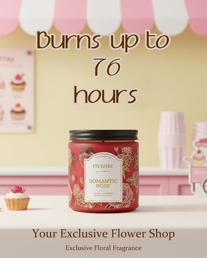 Rose Scented Candles for Home, 13oz Natural Soy Wax 2-Wick Candle, Up to 76-Hour Clean Burn, Fresh Rose Floral Home Fragrance, Romantic Botanical Jar Gift for Women, Mom, Wife
