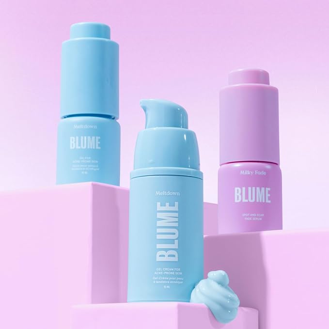 Blume Babies Travel Size Skin Care Set - Acne & Scar Treatment Travel Size Toiletries - Meltdown Acne Face Oil, Milky Fade Vitamin C Serum & Meltdown Gel Moisturizer - TSA-Approved Skincare Set (3 Ct)