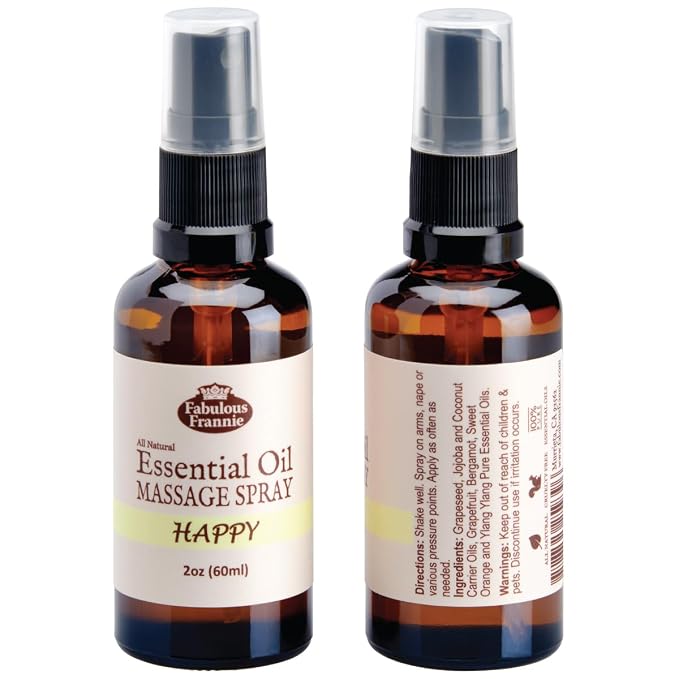 Fabulous Frannie Happy Healthy Massage Spritz Carrier Oils and Bergamot, Grapefruit and Ylang Ylang Essential Oils 2oz