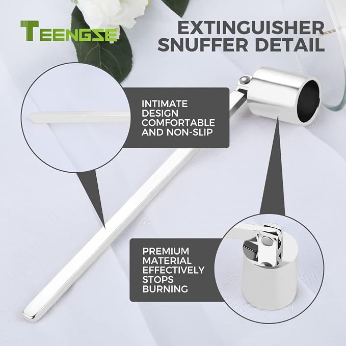 Candle Snuffer Accessory, 17cm Polished Candlesnuffer Stainless Steel Candle Wick Extinguisher Candle Blower Sniffer Easy to Putting Out Flame for All Kinds of Candle-Silver
