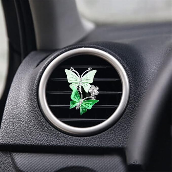 1PC Car Air Fresheners Vent Clips, Cute Dual Butterfly Diamond Rhinestone Car Vent Clip, Air Outlet Perfume Diffuser, Sparkly Bling Car Interior Decoration Accessories for Girls Women