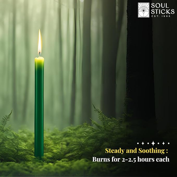 SOUL STICKS 4" Scented Ritual Candles Chime Taper Premium Candles 20 pcs for Rituals, Ceremonies, Meditation, Altar and Spells (Green/Patchouli)