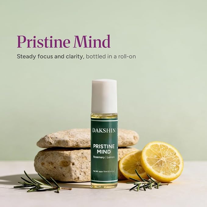 DAKSHIN Pristine Mind Essential Oil Roll-On | Rosemary, Lemon, Basil & Peppermint | Naturally Clarifying Focus Aromatherapy | Cruelty-Free | 10ml