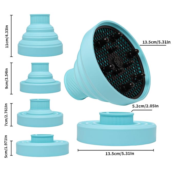Universal Collapsible Hair Dryer Diffuser Attachment-Foldable Portable Travel and Easy Storage Hair Diffuser Fit Most Hair Dryers with Nozzle Diameter D-1.575Inch to 1.968 Inch (4-5cm)- Blue