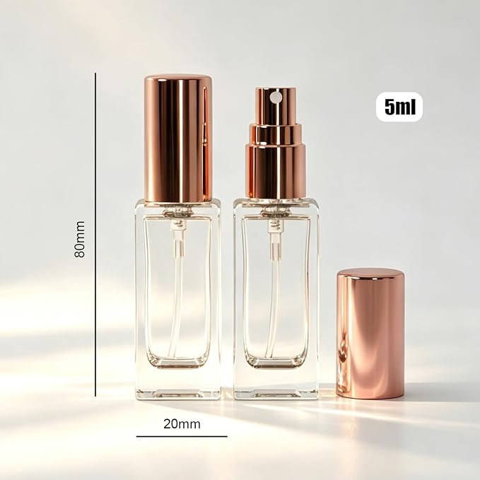 5PCS 5ml Glass Travel Refillable Perfume Bottle,Small Empty Cologne Atomizer with Dispenser Tools, Mini Pocket Spray Bottles For Toiletries and Smple Container (Pink Cap 5p)