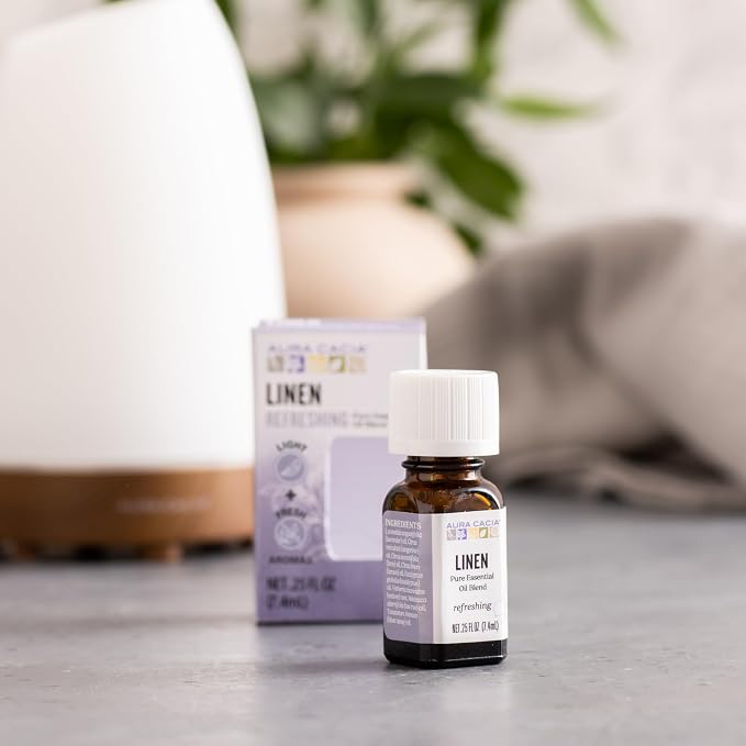 Aura Cacia Linen Essential Oil Blend, Boxed 0.25 fl. oz. - Light Aroma, No Synthetic Fragrances