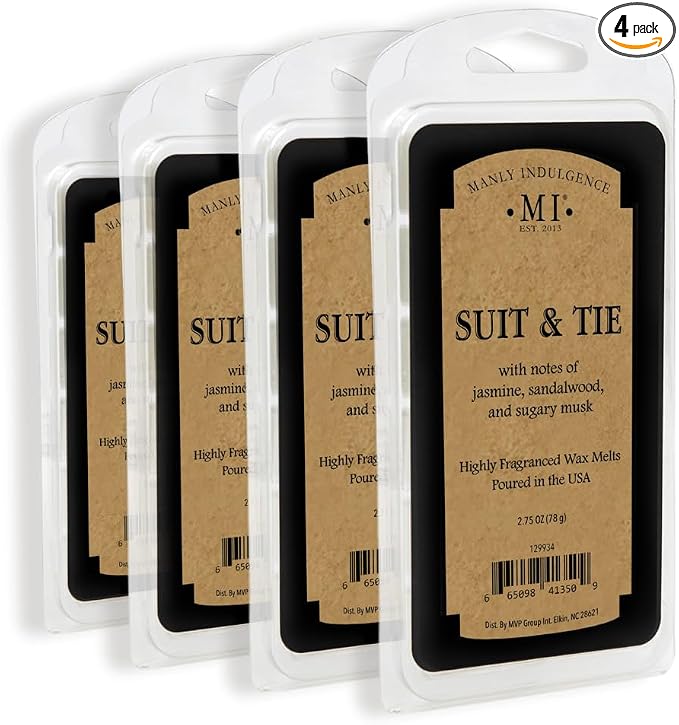Manly Indulgence Suit & Tie Scented Wax Melts, Wax Melt Warmer Cubes, Long Lasting Scented Wax Warmer Cubes, 4 Pack, 6 Cubes Each - Made in The USA