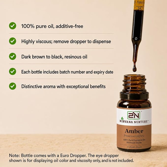 Amber Essential Oil,100% Pure Undiluted, Aromatherapy Oil for Diffuser, Hair & Skin Care