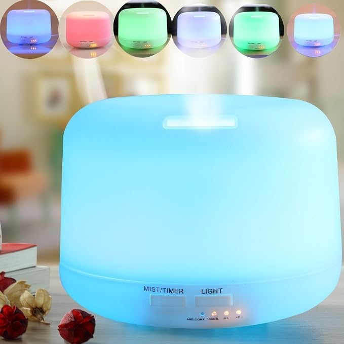 300ml Ultrasonic Aroma Diffuser and Humidifier with 7 Color Changing LED Lights, Auto Shut-Off and Adjustable Mist – Essential Oil Diffuser for Home Bedroom Office