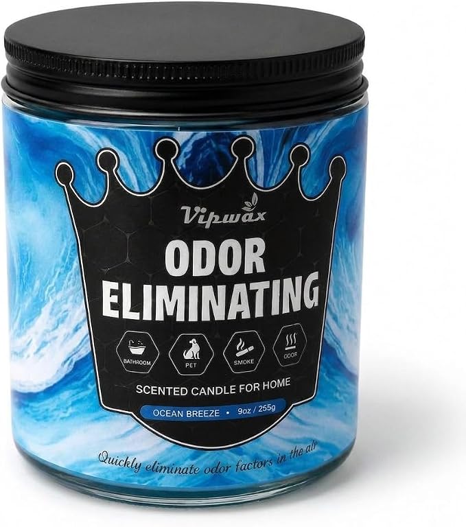 9 oz Ocean Breeze Odor Eliminating Candles for Home Scented, Eliminates 99% of Pet, Smoke, Food and Other Smells Quickly, Highly Fragranced Candle, Premium Soy Candles Set for Women