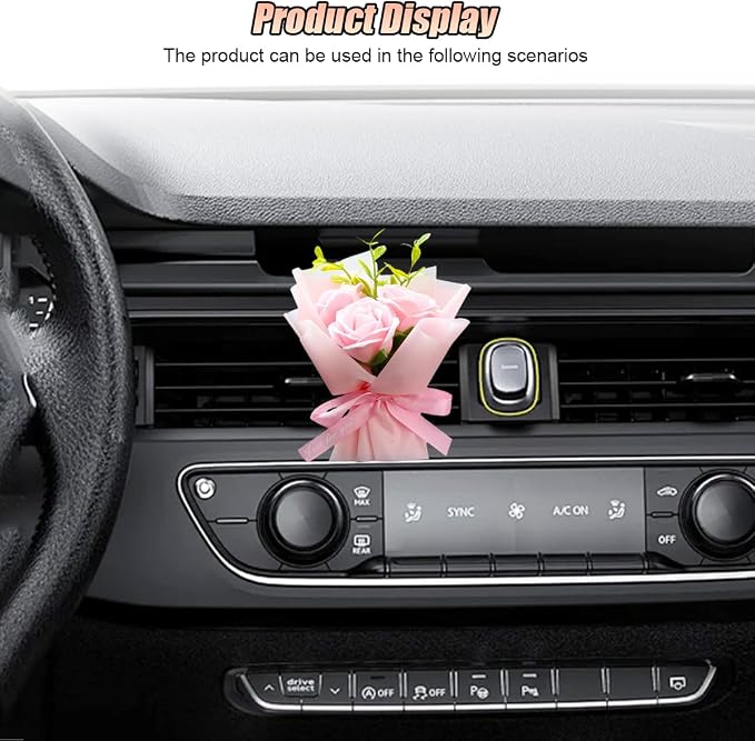 Mini Bouquet Car Air Outlet Vent Clip, Rose Car Dashboard Air Vent Trim Clips, Cute Flower Automotive Interior Diffuser Decoration Accessories for Women Present (Dreamy Pink)