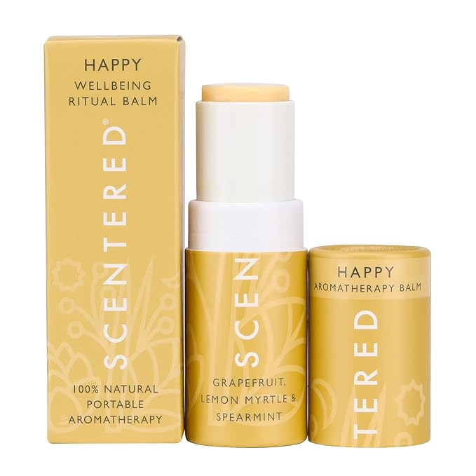 Scentered Aromatherapy Balm Stick - Happy - Mood Boost Roll On Essential Oils Blend for Positive Thinking - Grapefruit, Cedarwood, Lemon Myrtle Essential Oil - Positive Gifts for Women