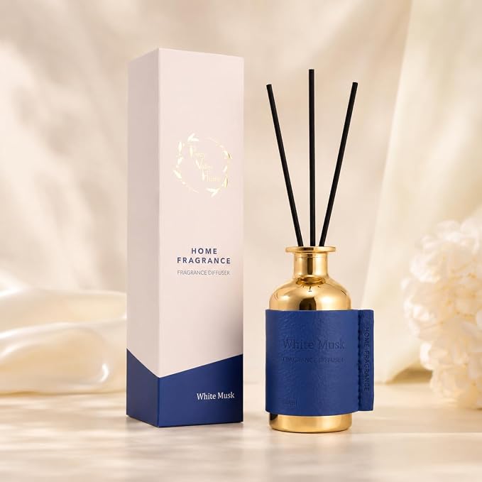 Reed Diffuser Set, White Musk / 2.7oz / Reed Diffusers for Home Fragrance – Natural Essential Oil Blend for Small Bathroom Decor, Aromatherapy Gift