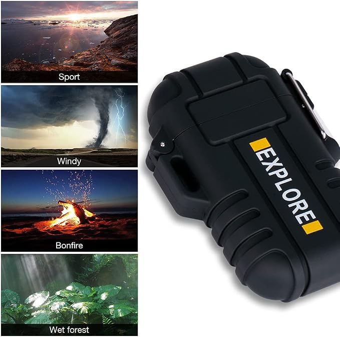 LcFun Electric Lighter USB C Rechargeable Plasma Lighter Windproof Flameless Arc Lighters, Waterproof Matches for Hiking, Camping, Outdoor, Survival, Tactical, EDC Gear (Black)