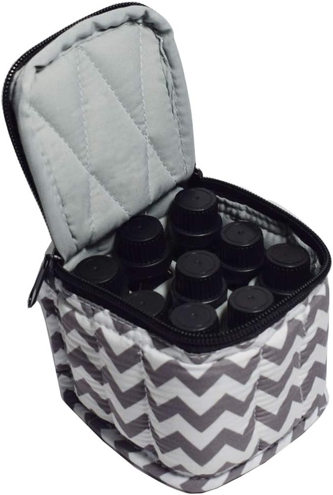 9 Bottles Essential Oil Carrying Case with Thick Foam Protection, Portable and Shockproof Organizer for 5ml to 10ml,15ml Bottles, Nail Polish, Roller Balls and Travel (Chevron Grey)
