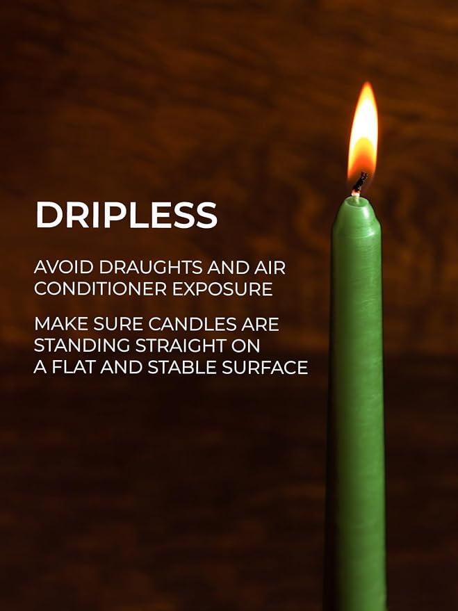 CANDWAX 12 inch Taper Candles Set of 4 - Dripless, Unscented, Long Burning Dinner Candles - Grass Green Candles