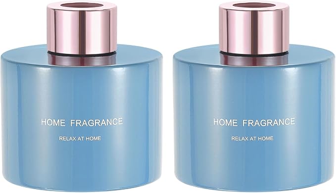 HARFINGTON 2pcs Empty Glass Diffuser Bottle 140ml/4.7oz Refillable Fragrance Accessories Aromatherapy Jar Container for Replacement Reed Diffuser DIY Home Bathroom Blue with Gold Tone Cap
