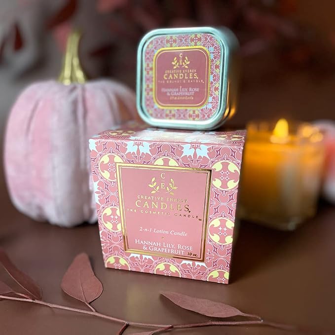 Lotion Candle - Hannah Lily Rose & Grapefruit Scented Massage Candles for Self Care, Soy Wax Candle with Essential Oil Blends, Coconut Oil, and Vitamin E, 55 Hour Burn Time