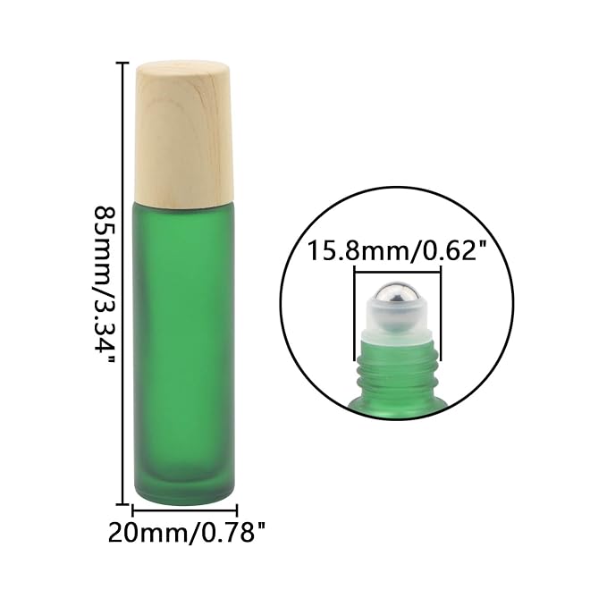 Kesell 10Pcs 10ml Colorful Frosted Glass Roller Bottles with Metal Roller Ball and Wood Grain Plastic Cap for Essential Oil Aromatherapy Perfume Cosmetic
