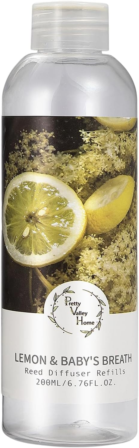 Reed Diffuser Refill/Lemon and Baby's Breath 200ml (6.76 fl.oz), Reed Diffuser Oil Home Fragrance for Bathroom, Bedroom, Office Decor