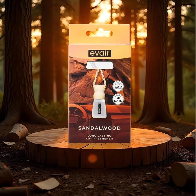 Evair Sandalwood Scent Car Air Freshener | Hanging Car Diffuser - Long Lasting Air Freshener -Fragrance from Essential Oil
