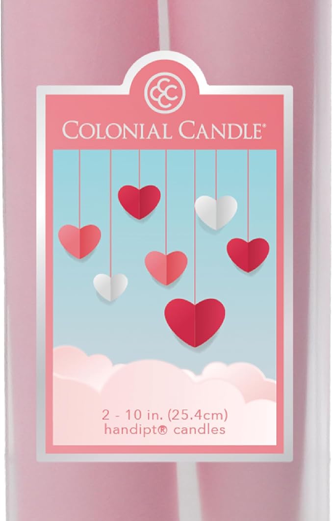 Colonial Candle Valentines Day Candle, Unscented Pink Taper Candle, 10 inch, Pack of 2, Up to 8 Hour Burn - Made in The USA