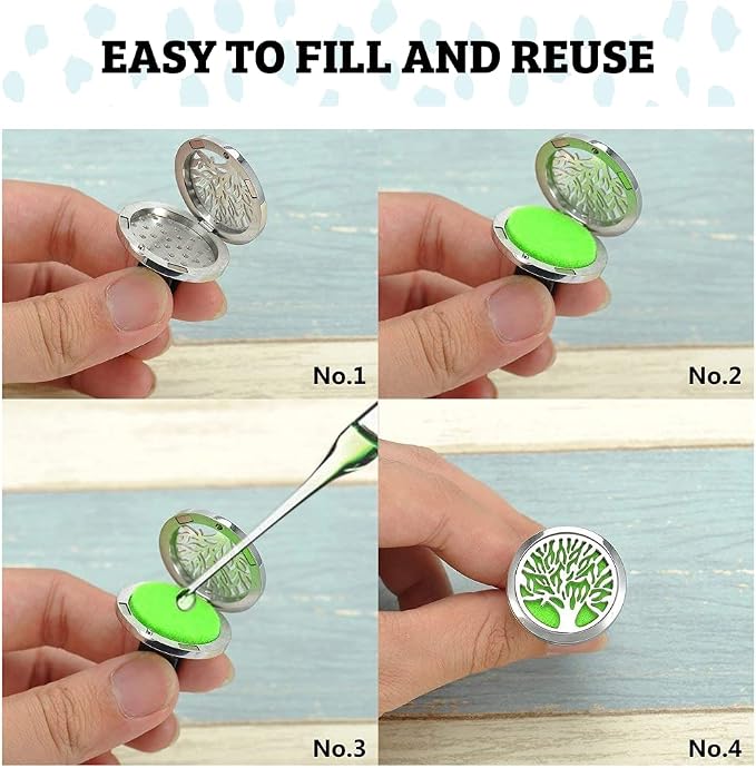 Wild Essentials Peace Sign Essential Oil Car Vent Diffuser Kit – 316L Stainless Steel Locket, Rubber-Coated 4-Way Clip, 8 Color Pads (22mm), 25mm – Includes Alert & Inner Calm (2 x 10ml)