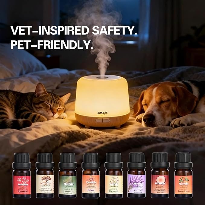 Pet Friendly Aromatherapy Essential Oils Collection,Safe for Dogs and Cats,Natural Relaxation and Stress Relief,Suitable for Aromatherapy Diffuser Bottles,Incense Sticks, and Candles Making (8, small)