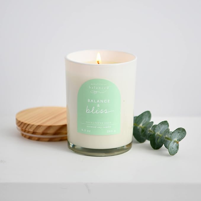 Scented Lidded Glass Soy Candle, Balance + Bliss, 9.3 oz.