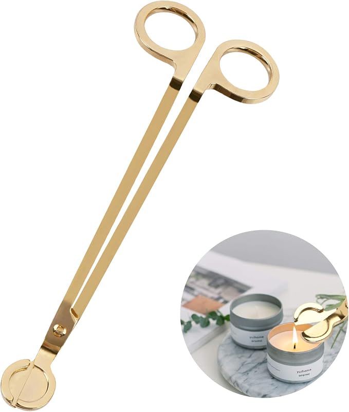Candle Wick Trimmer, Polished Stainless Steel Wick Clipper Cutter, Reaches Deep Into Candles to Cut Spent Wicks, Gold