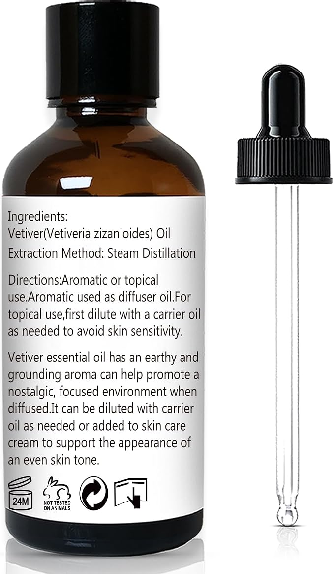 GM Gumili Vetiver Essential Oil 1 Oz - 100% Pure & Natural Vetiver Oil for Diffuser, Aromatherapy, Skin, Hair, Massage, Relaxing Scent