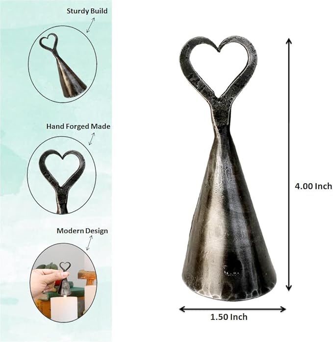 Hand Forged Heart Shape Metal Candle Snuffer - Wrought Iron Handmade Classic Look Black Antique Finish by Living Ideas