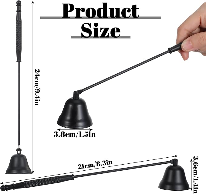 6 Pack Black Candle Snuffer Vintage, Premium Stainless Steel Wick Flame Extinguisher, 8.3 Inch Wick Snuffer with Long Handle, Elegant Design for Candles, Candle Accessory for Candles Lovers