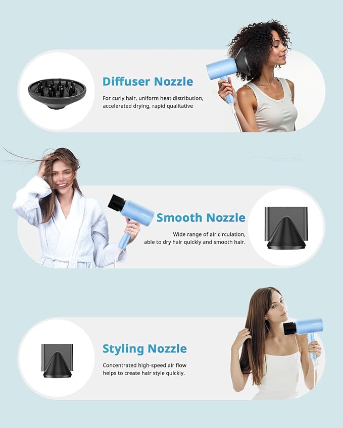 SHRATE Ionic Hair Dryer with Diffuser | Professional Blow Dryer for Curly, Frizzy & All Hair Types | Low Noise & Gentle for Sensitive Hair | Compact & Portable Design for Home, Travel, Women & Men
