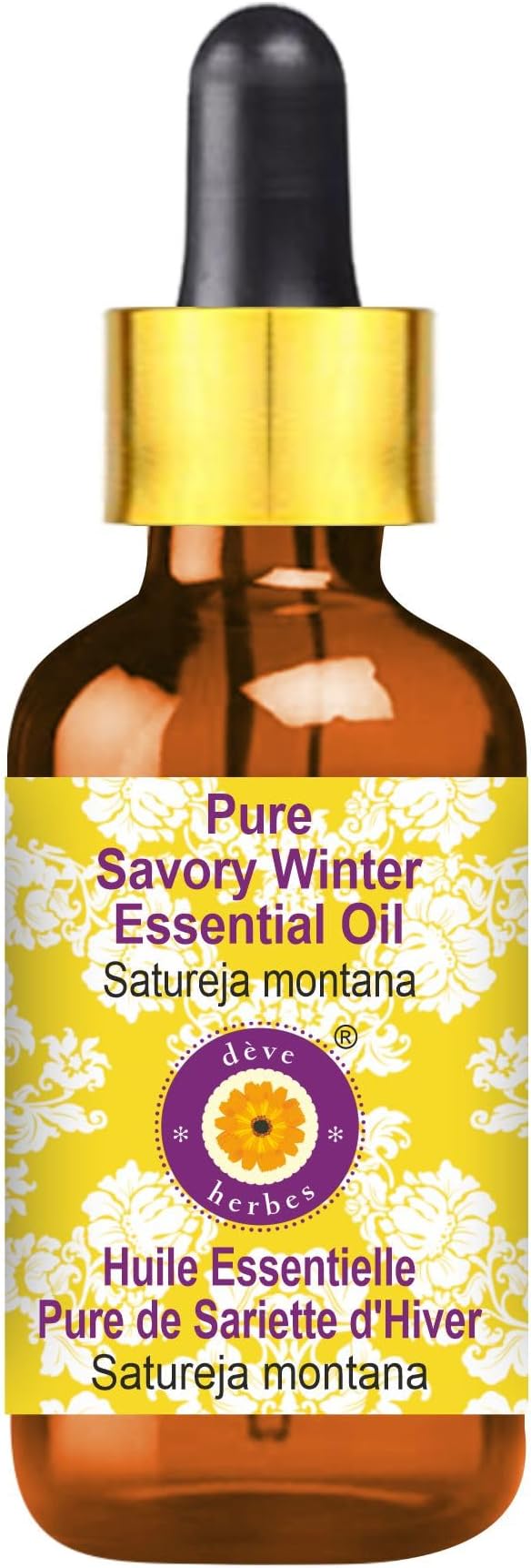dève herbes Savory Winter Essential Oil (Satureja Montana) with Glass Dropper | Pure | Non-Sticky | Non-Greasy | Lightweight | Men & Women | All Skin Types | Steam Distilled 15ml (0.5 oz)