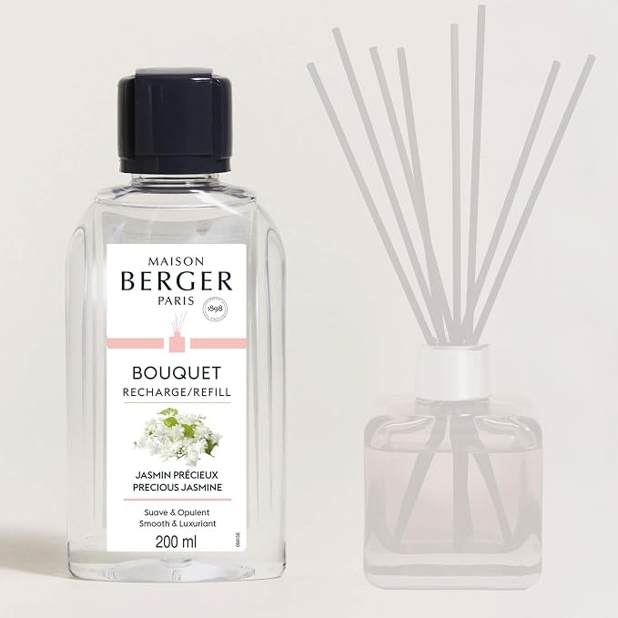 MAISON BERGER Reed Diffuser Refill, 200 ml, Precious Jasmine | Fragrance Refill for Reed and Ceramic Diffusers, Passive Diffusion, ~6 Weeks, No Flame or Electricity, Made in France