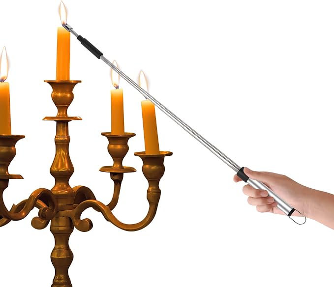 Candle Arc Lighters Long Flexible Neck 70cm Rechargeable Telescopic Electric Flameless Lighter for Kitchen Fireplace Pilot Light BBQ Stove (Silver)