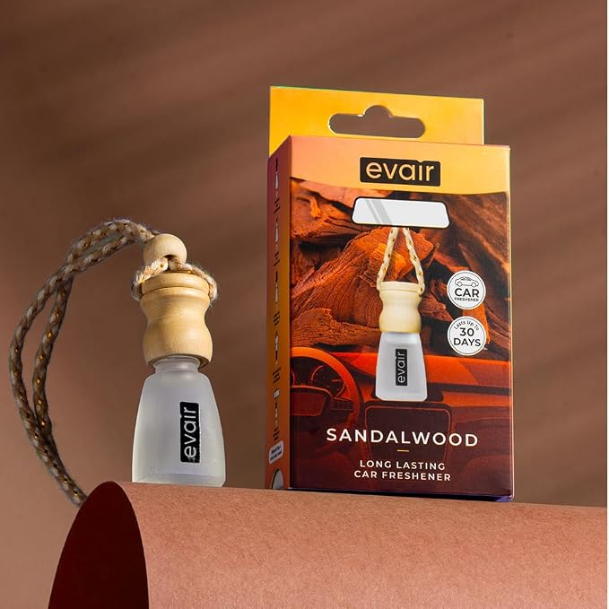 Evair Sandalwood Scent Car Air Freshener | Hanging Car Diffuser - Long Lasting Air Freshener -Fragrance from Essential Oil