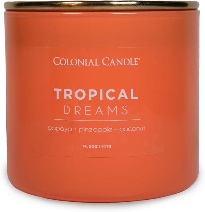 Colonial Candle Tropical Dreams Scented Jar Candle, Pop of Color Collection, 3 Wick, 14.5 oz - Up to 60 Hours Burn