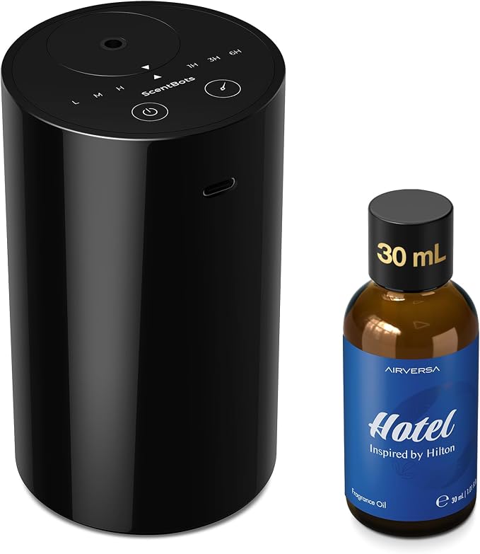 Waterless Essential Oil Diffuser Starter Kit with 30mL Hotel Fragrance Oil Inspired by Hilton, Battery Operated Diffuser Oil Machine, Portable Aroma Diffuser for Home Car Office, ANZ-Kit