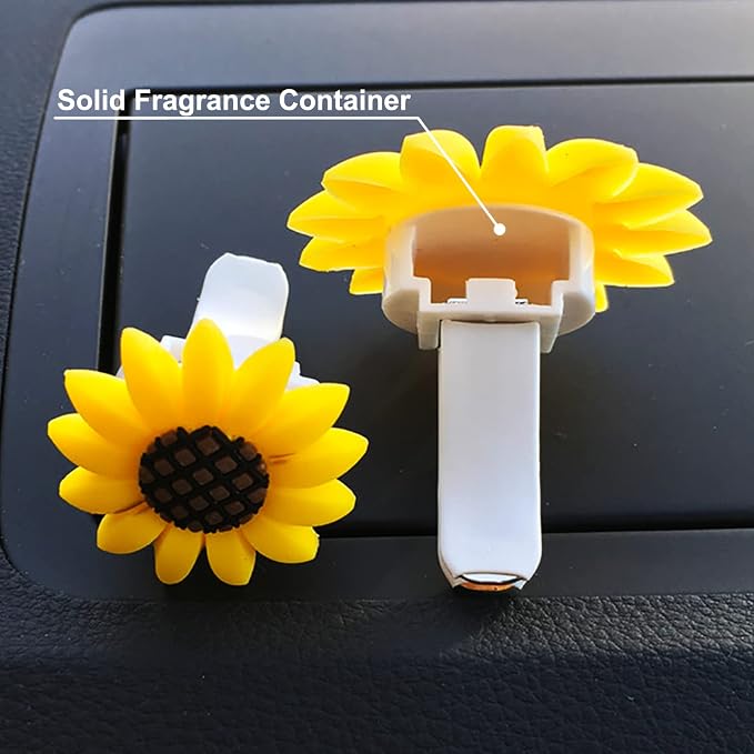 2 Pieces Sunflower Air Freshener Clips Cute Car Air Vent Clip Charm Car Interior Decor Sun flower Accessories Decorations
